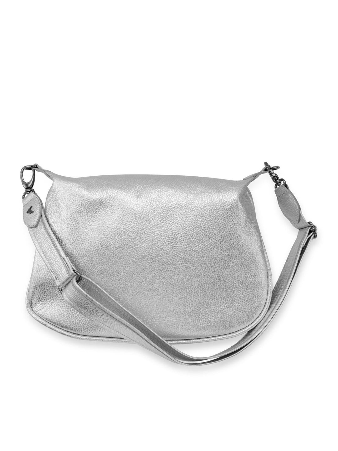 Ledertasche silber Swiss Made Umhängeriemen vorne