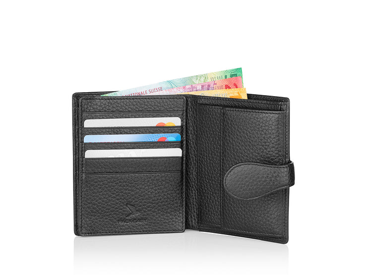 Ansicht geöffnetes und gefülltes Portemonnaie Leder - HiClass Accessoire,  schwarz