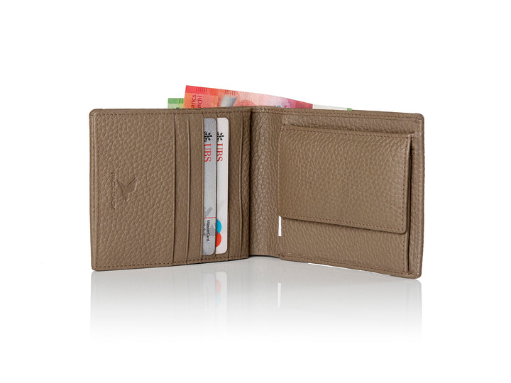 Ansicht geöffnetes und gefülltes Portemonnaie Leder - HiClass Accessoire, taupe
