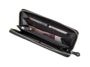 Ansicht geöffnetes und gefülltes Portemonnaie Leder - HiClass Accessoire,  schwarz