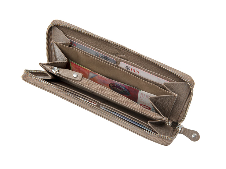 Ansicht geöffnetes und gefülltes Portemonnaie Leder - HiClass Accessoire,  taupe