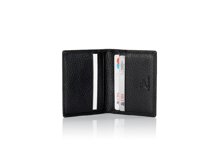 Ansicht geöffnetes und gefülltes Visitenkartenetui Leder - HiClass Accessoire, schwarz