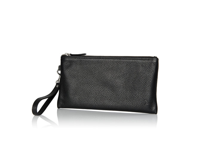 Frontansicht Pouch, Clutch Leder - HiClass Accessoire,  schwarz