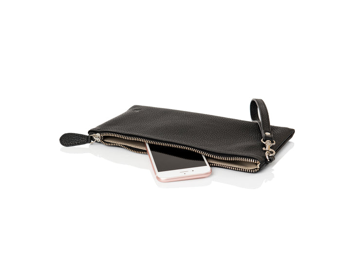 Frontansicht Pouch, Clutch Leder - HiClass Accessoire,  schwarz