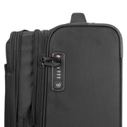 Seitenansicht Handgepäck mit Nahaufnahme von TSA-Zahlenschloss, Infinity Cabin Trolley S, schwarz